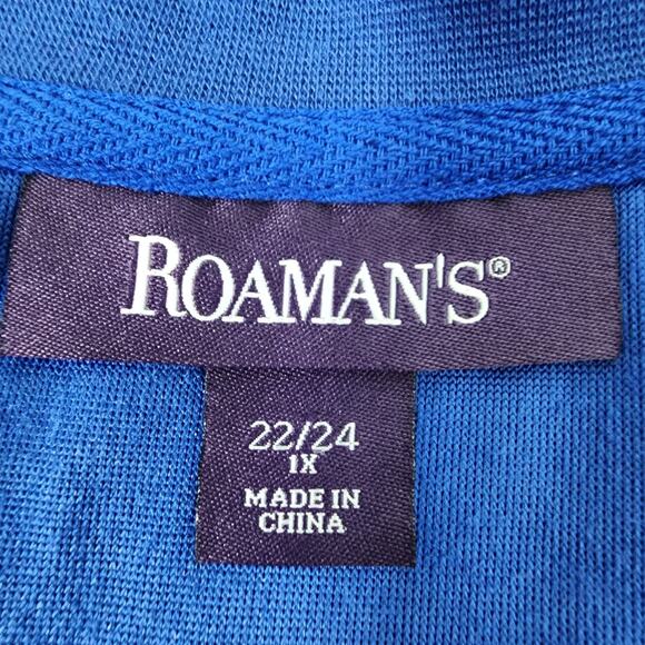 Roaman's Tunic Top Woman's Size 22/24 1X Blue Velour Velvet Long Sleeve V Neck - Picture 8 of 10